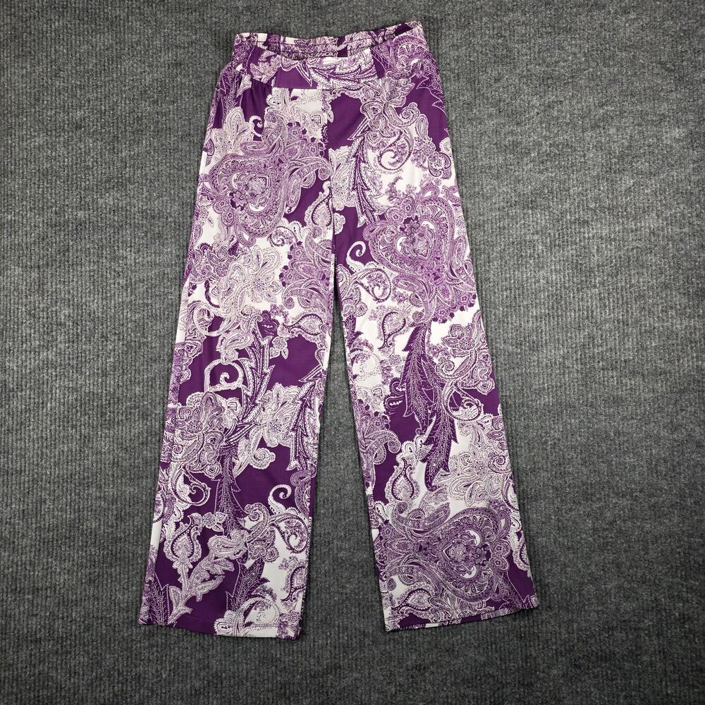 IMAN Global Chic Purple Paisley Palazzo Pants Small Short Boho Wide Leg Pull On